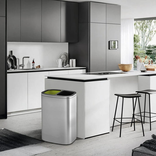 EKO Open Top Waste Bin OLI-Cube 2x20 L Matte Silver