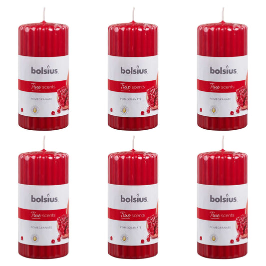 Bolsius Ribbed Pillar Scented Candles 6 pcs 120x58 mm Pomegranate