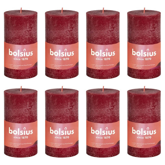 Bolsius Rustic Pillar Candles Shine 8 pcs 100x50 mm Velvet Red