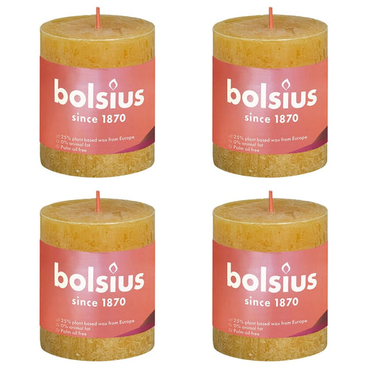 Bolsius Rustic Pillar Candles Shine 4 pcs 80x68 mm Honeycomb Yellow