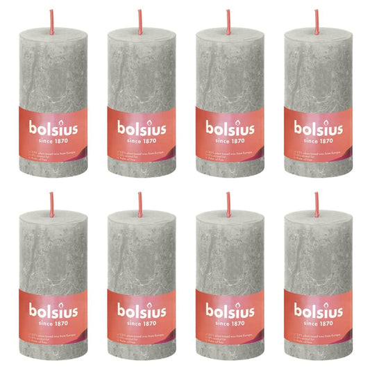 Bolsius Rustic Pillar Candles Shine 8 pcs 100x50 mm Sandy Grey