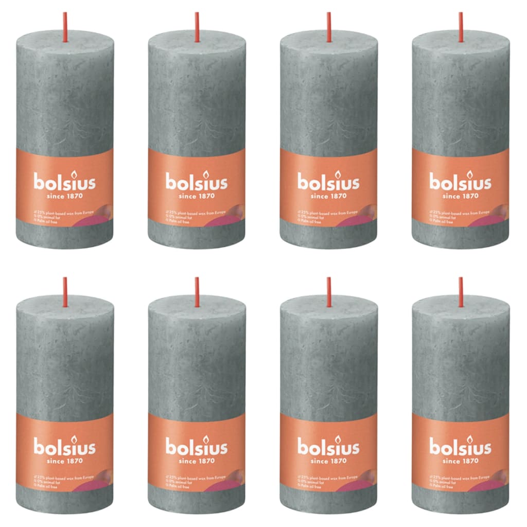 Bolsius Rustic Pillar Candles Shine 8 pcs 100x50 mm Eucalyptus Green