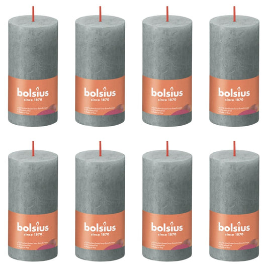 Bolsius Rustic Pillar Candles Shine 8 pcs 100x50 mm Eucalyptus Green