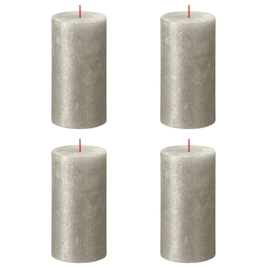 Bolsius Rustic Pillar Candles Shimmer 4 pcs 130x68 mm Champagne