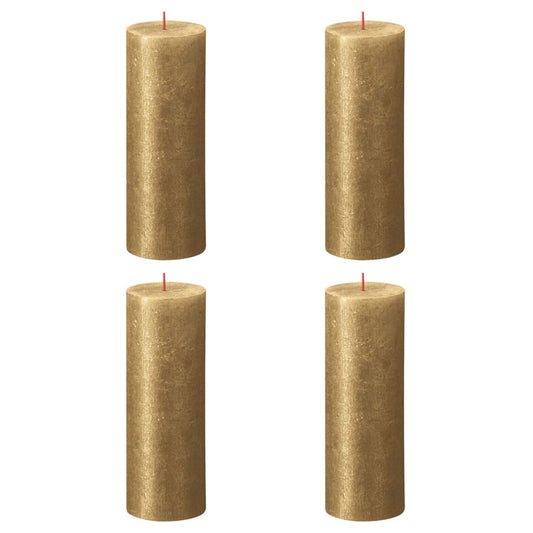 Bolsius Rustic Pillar Candles Shimmer 4 pcs 190x68 mm Gold