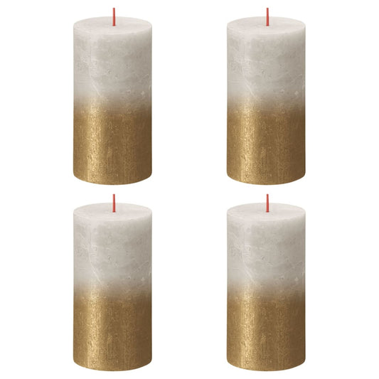 Bolsius Rustic Pillar Candles Sunset 4 pcs 130x68 mm Sandy Grey and Gold