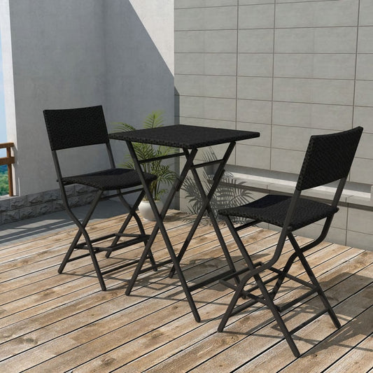 vidaXL 3 Piece Folding Bistro Set Steel Poly Rattan Black