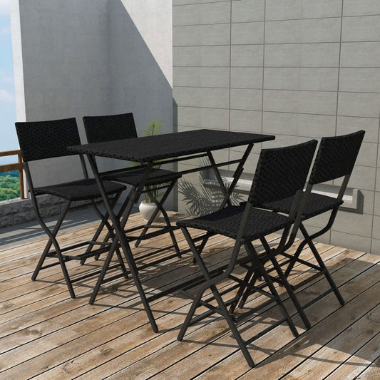 vidaXL 5 Piece Folding Outdoor Dining Set Steel Poly Rattan Black