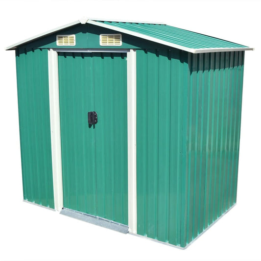 vidaXL Garden Storage Shed Green Metal 204x132x186 cm