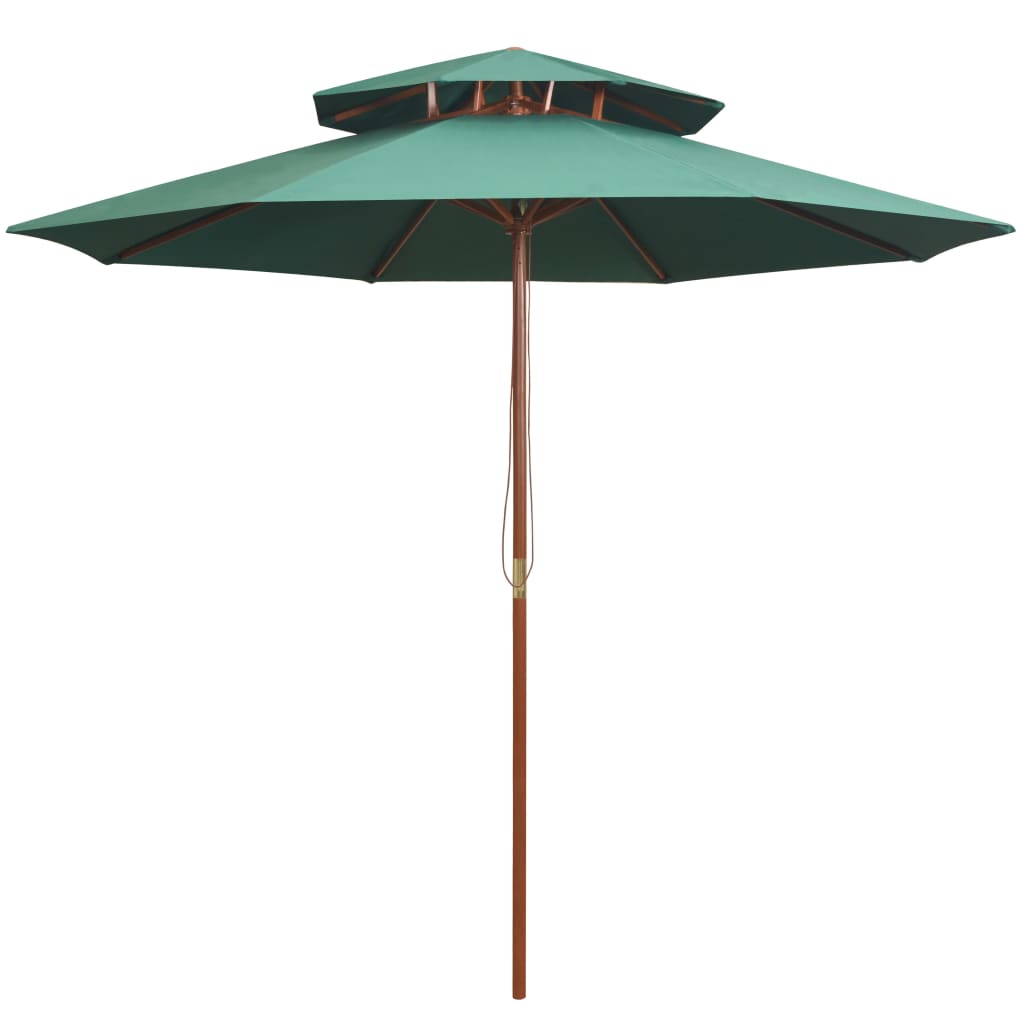 vidaXL Double Decker Parasol 270x270 cm Wooden Pole Green
