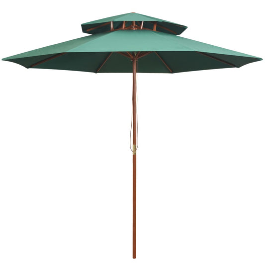 vidaXL Double Decker Parasol 270x270 cm Wooden Pole Green