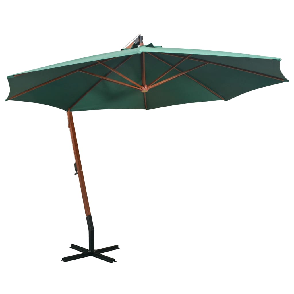 vidaXL Hanging Parasol 350 cm Wooden Pole Green