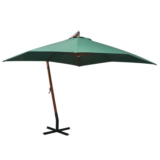 vidaXL Hanging Parasol 300x300 cm Wooden Pole Green