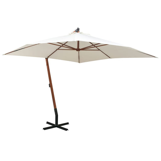 vidaXL Hanging Parasol 300x300 cm Wooden Pole White