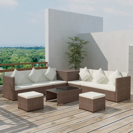 vidaXL 8 Piece Garden Lounge Set with Cushions Poly Rattan Brown