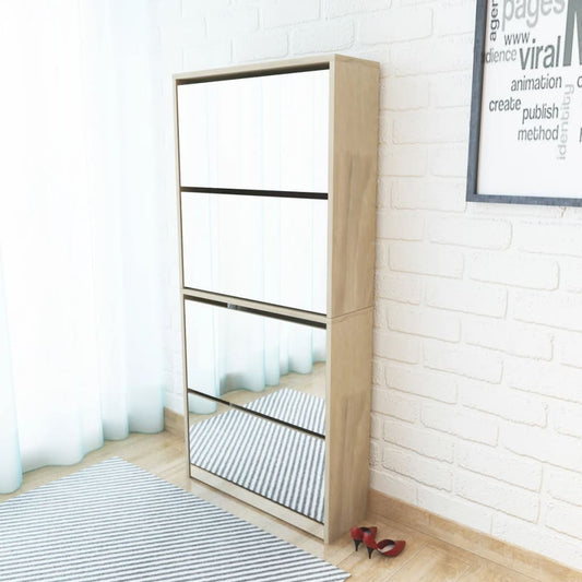 vidaXL Shoe Cabinet 4-Layer Mirror Oak 63x17x134 cm
