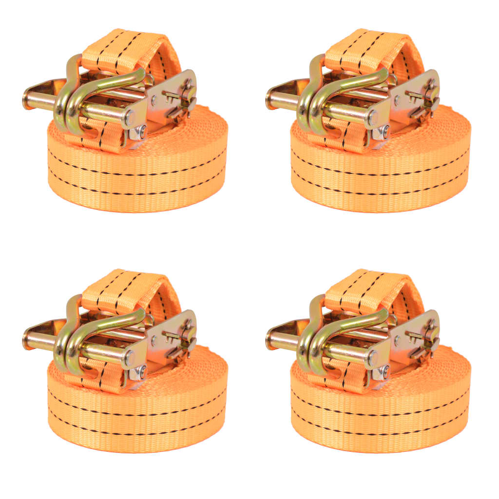 vidaXL Ratchet Tie Down Straps 4 pcs 1 Tonnes 6mx38mm Orange