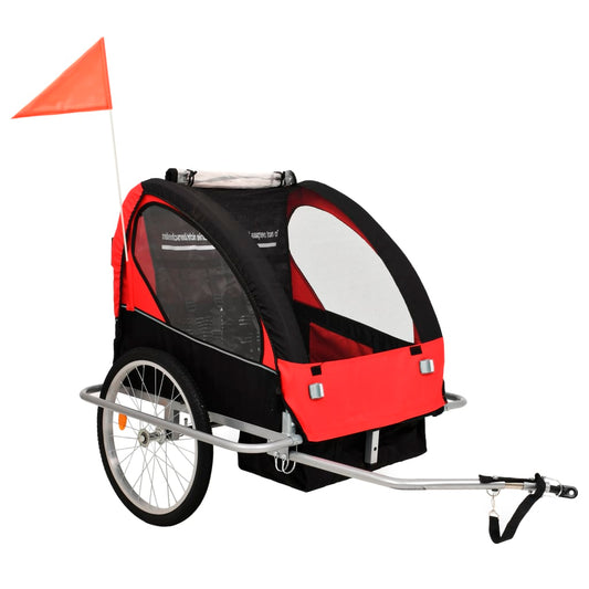 vidaXL 2-in-1 Kids' Bicycle Trailer & Stroller Black and Red