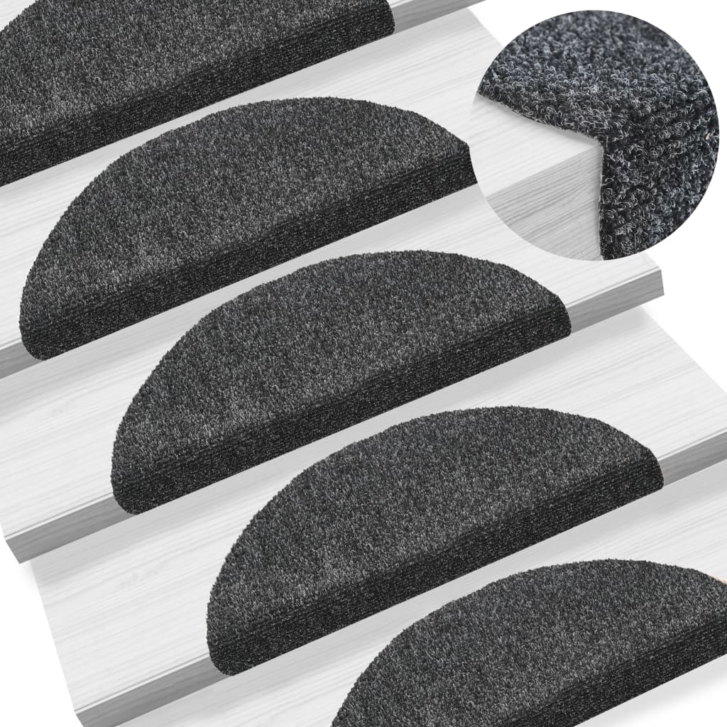 vidaXL 15pcs Self-adhesive Stair Mats Needle Punch 56x17x3cm Dark Grey