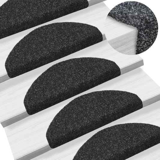 vidaXL 15 pcs Self-adhesive Stair Mats Needle Punch 65x21x4 cm Black