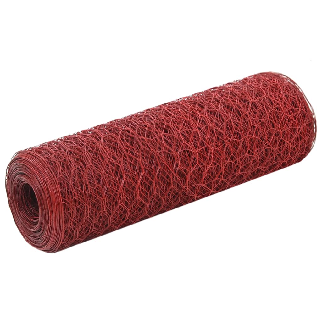 vidaXL Chicken Wire Fence Steel with PVC Coating 25x0.5 m Red