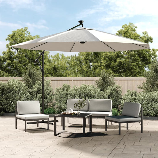 vidaXL Cantilever Umbrella with LED Lights and Metal Pole 350 cm Sand