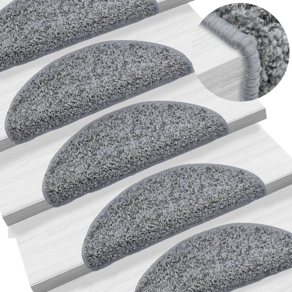 vidaXL Carpet Stair Treads 15 pcs Grey 56x17x3 cm