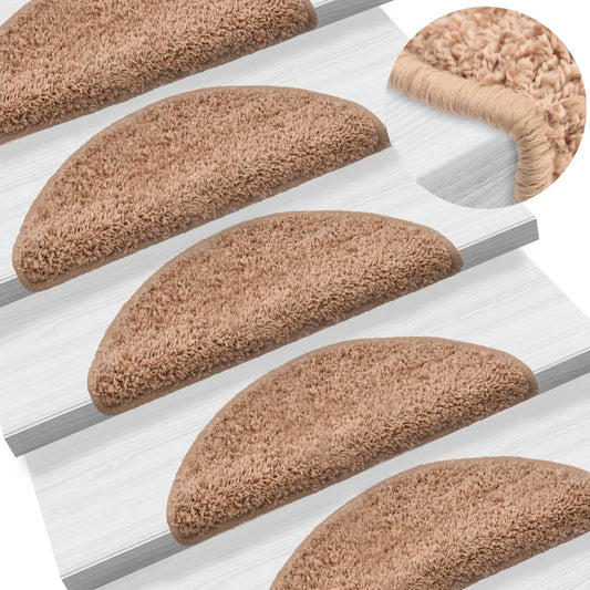 vidaXL Carpet Stair Treads 15 pcs Beige 56x17x3 cm