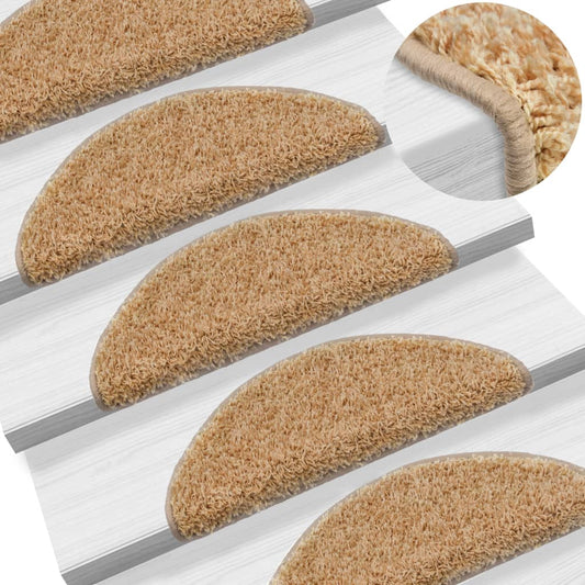 vidaXL Carpet Stair Treads 15 pcs Cream 56x17x3 cm