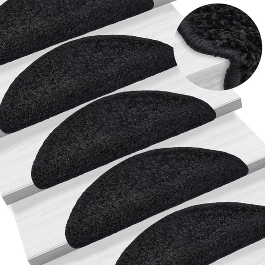 vidaXL Carpet Stair Treads 15 pcs Black 65x21x4 cm