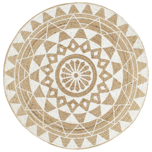 vidaXL Handmade Rug Jute with White Print 150 cm