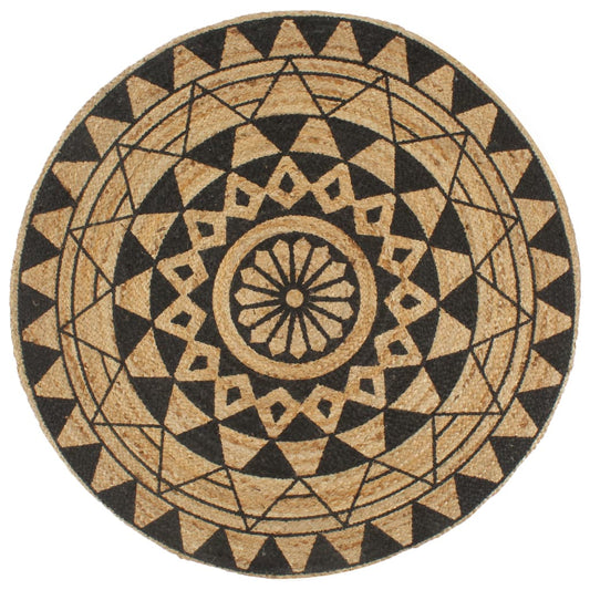 vidaXL Handmade Rug Jute with Black Print 90 cm