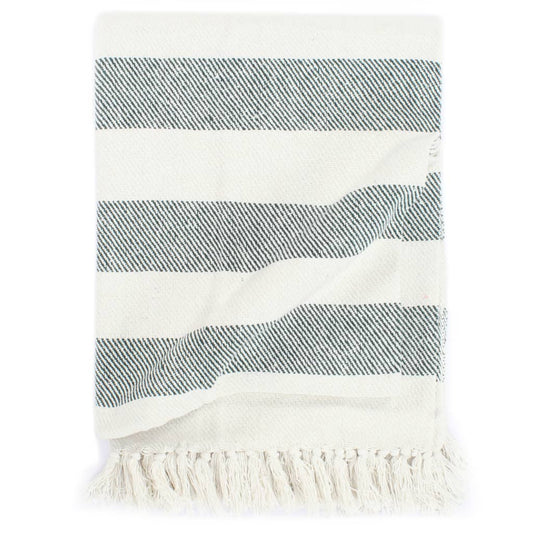 vidaXL Throw Cotton Stripe 220x250 cm Dark Green
