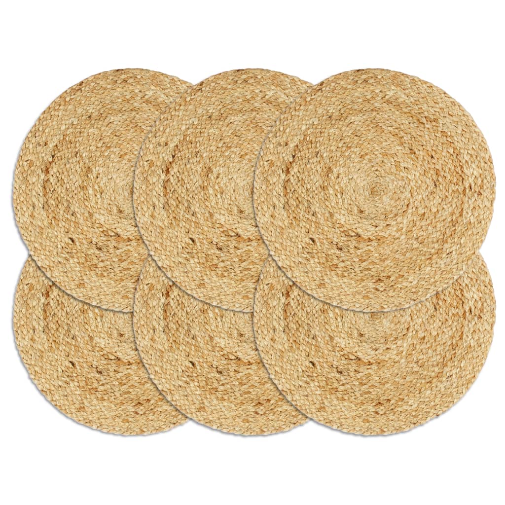 vidaXL Placemats 6 pcs Plain Natural 38 cm Round Jute