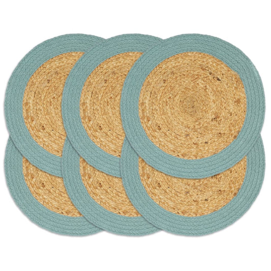 vidaXL Placemats 6 pcs Natural and Green 38 cm Jute and Cotton
