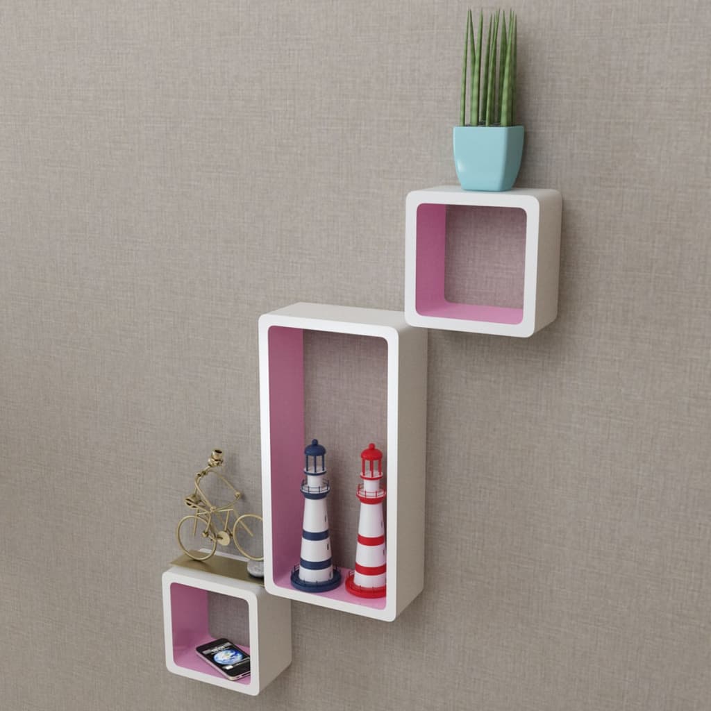 vidaXL Wall Cube Shelves 6 pcs White and Pink