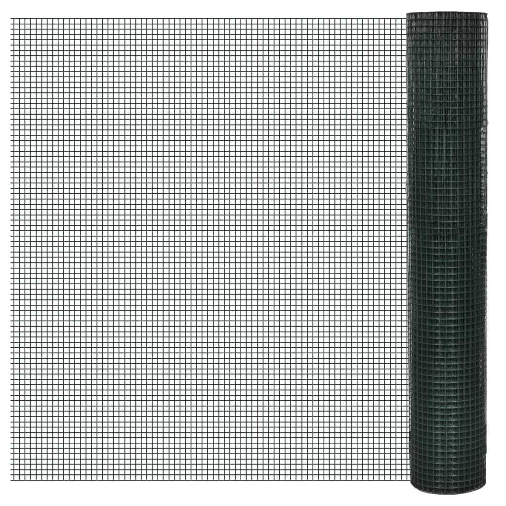 vidaXL Chicken Wire Fence Galvanised with PVC Coating 10x1 m Green