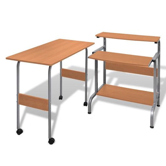 vidaXL 2 Piece Computer Desk with Pull-out Keyboard Tray Brown
