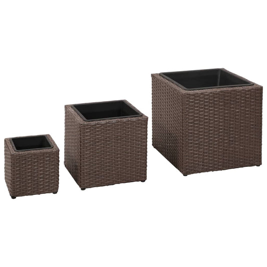 vidaXL Garden Raised Beds 3 pcs Poly Rattan Brown