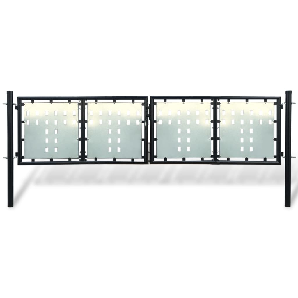 vidaXL Black Double Door Fence Gate 300 x 125 cm