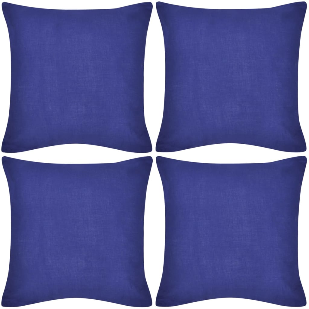 4 Blue Cushion Covers Cotton 40 x 40 cm