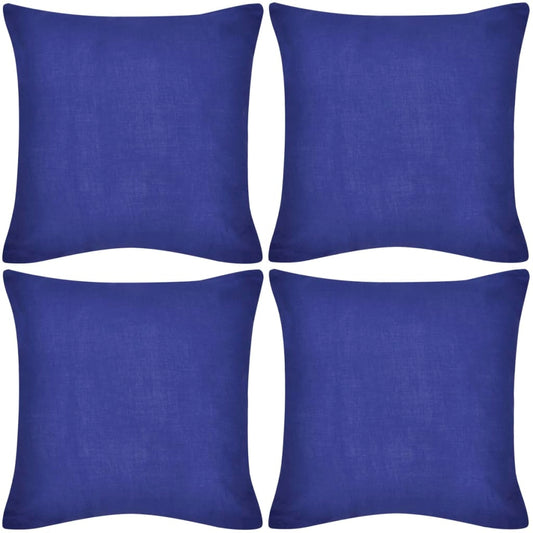 4 Blue Cushion Covers Cotton 40 x 40 cm