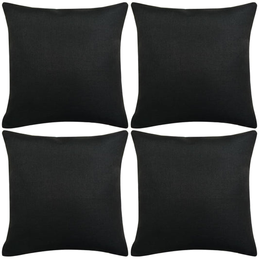 vidaXL Cushion Covers 4 pcs Linen-look Black 50x50 cm