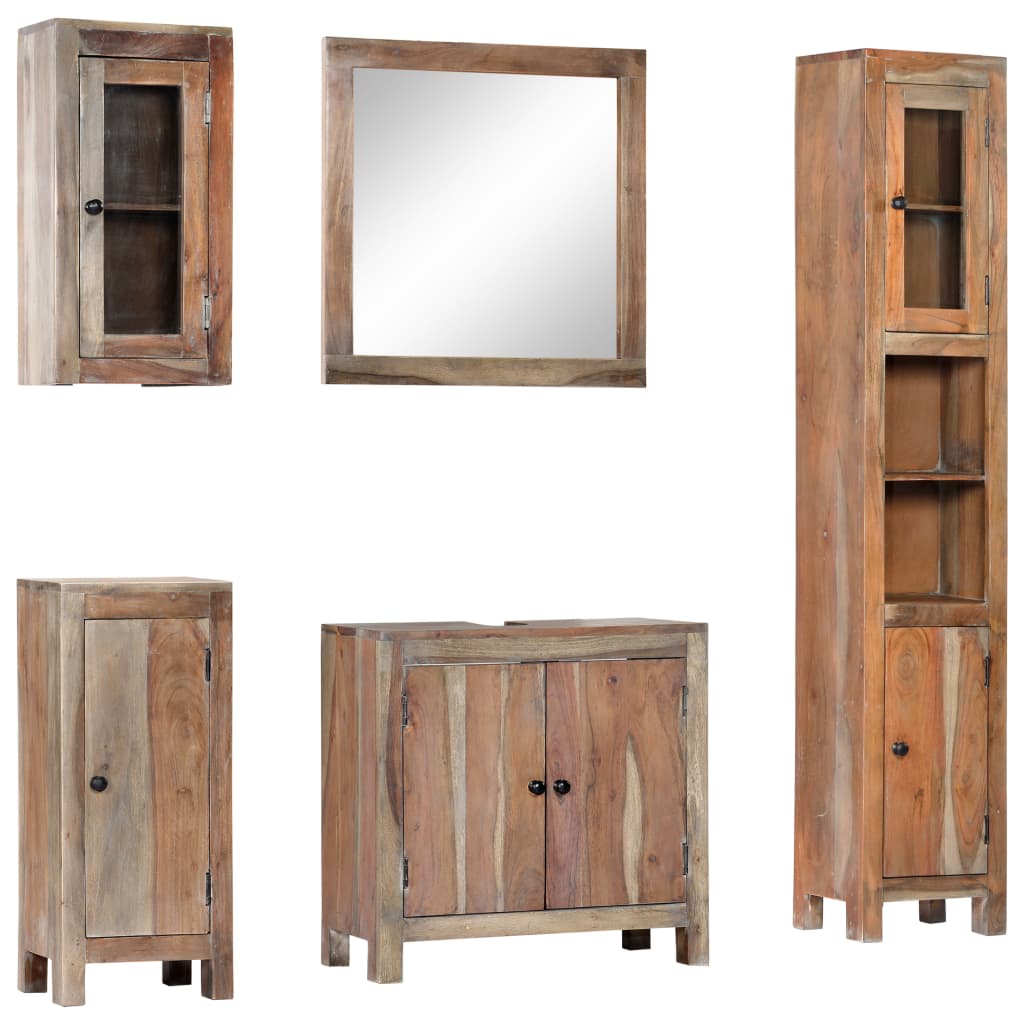 vidaXL 5 Piece Bathroom Set Solid Acacia Wood