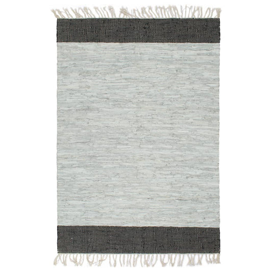 vidaXL Hand-woven Chindi Rug Leather 120x170 cm Light Grey and Black