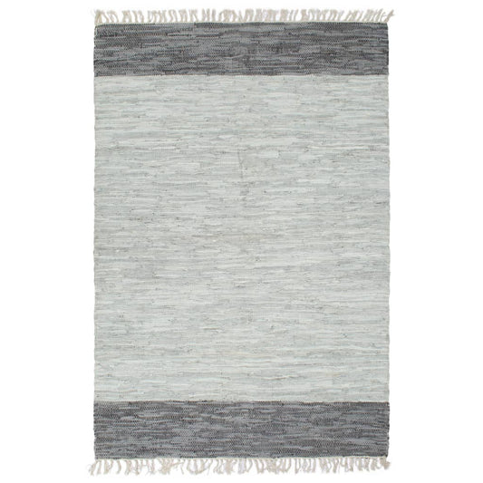 vidaXL Hand-woven Chindi Rug Leather 120x170 cm Grey