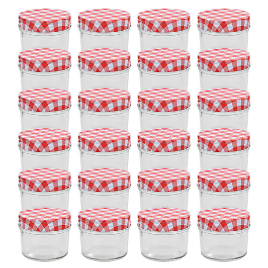 vidaXL Glass Jam Jars with White and Red Lids 24 pcs 110 ml