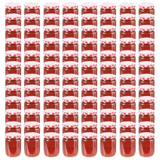 vidaXL Glass Jam Jars with White and Red Lid 96 pcs 230 ml