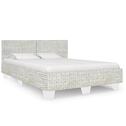 vidaXL Bed Frame Grey Natural Rattan 140x200 cm