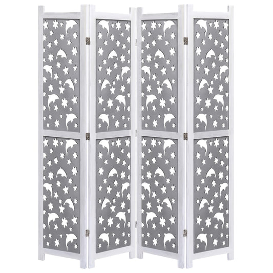 vidaXL 4-Panel Room Divider Grey 140x165 cm Solid Wood